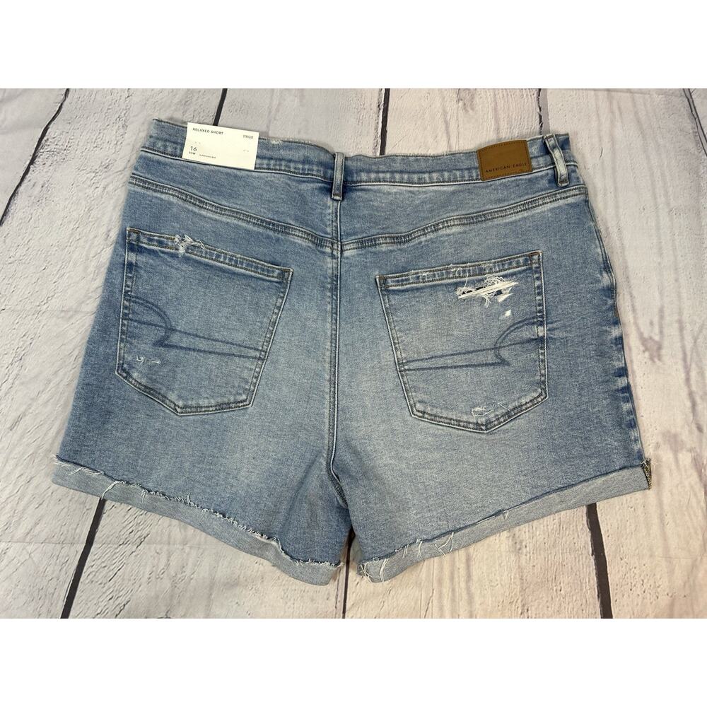 NWT American Eagle Strigid Relaxed Denim Shorts Women 16 Distressed Light Wash - Picture 2 of 7